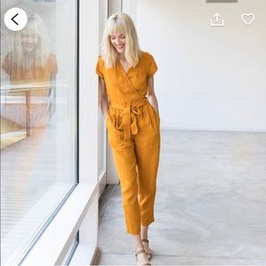 Brown Not Perfect Linen Wrap Jumpsuit